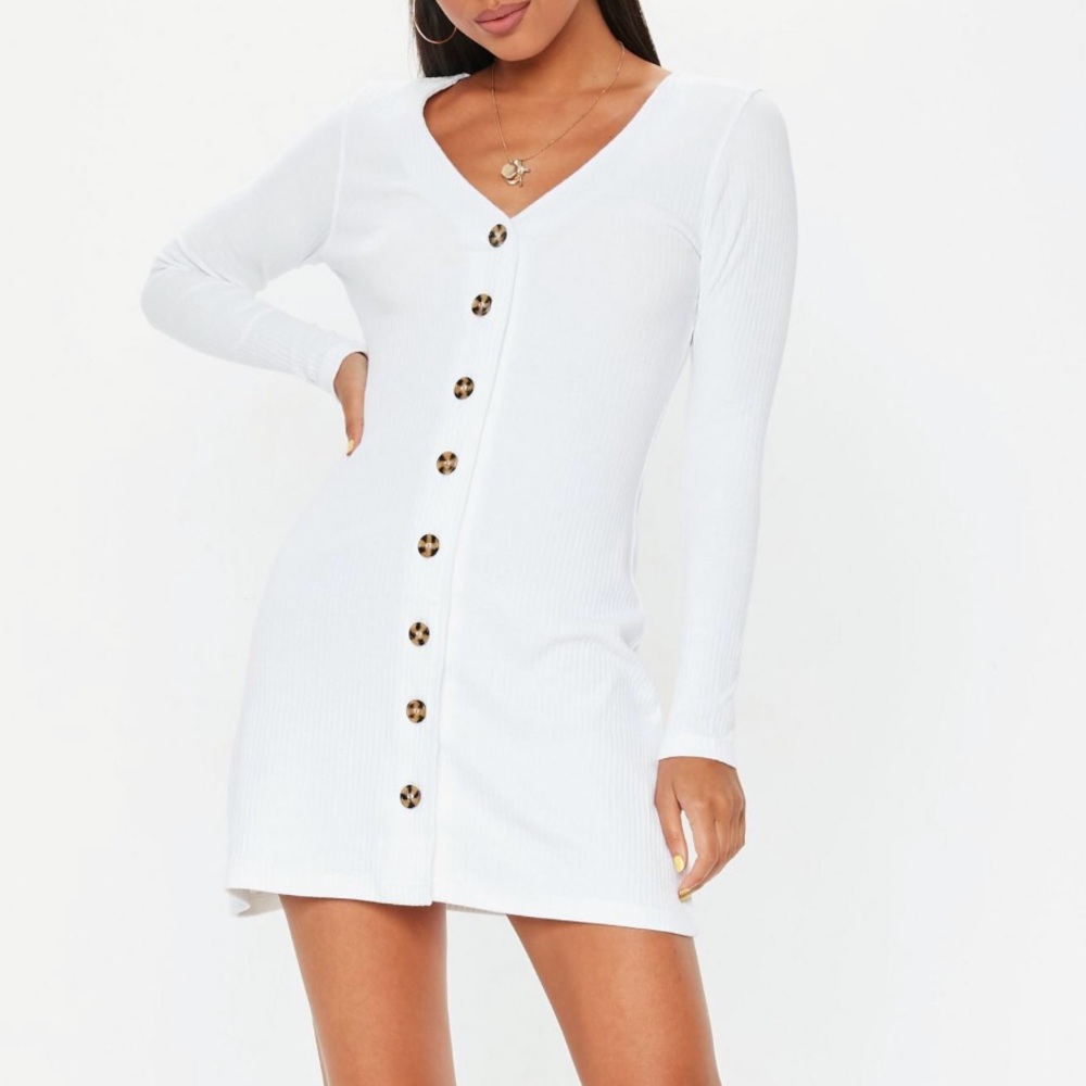 White ribbed button up dress